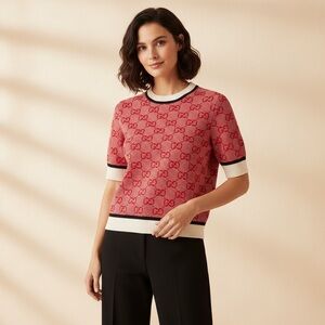 Gucci Red and White Short Sleeve Top
